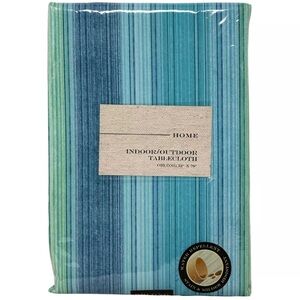 MAX STUDIO 52 x 70" Water Repellent Indoor/Outdoor Blue Ocean Stripe Tablecloth